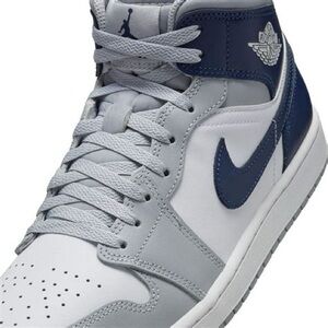 Nike Air Jordan 1 Mid 'Navy' Wolf Grey Sneakers - Men's 12.